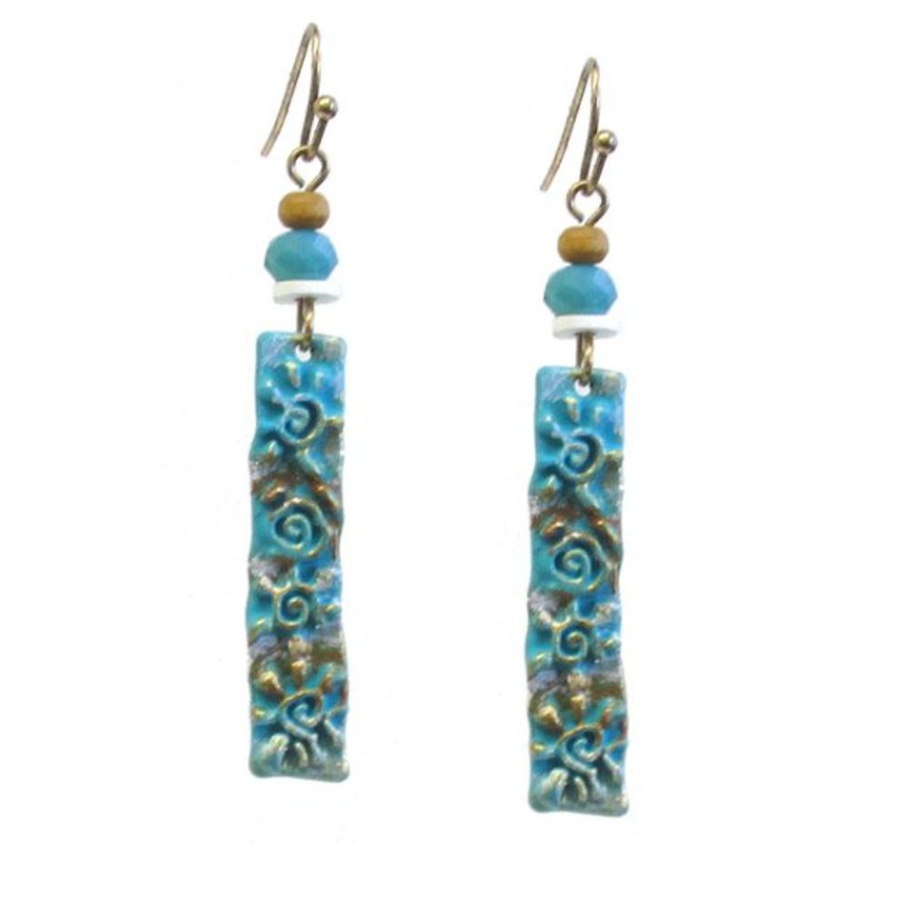 Boho style hand painted metal bar drop earrings